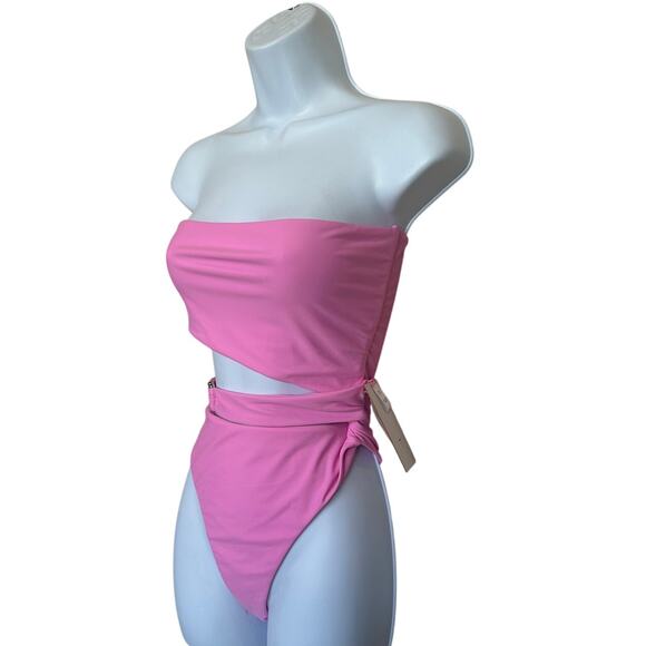Lovewave Pink Strapless One Piece Swimsuit SMALL Cutout Monokini Cheeky $128 NEW - Picture 4 of 9